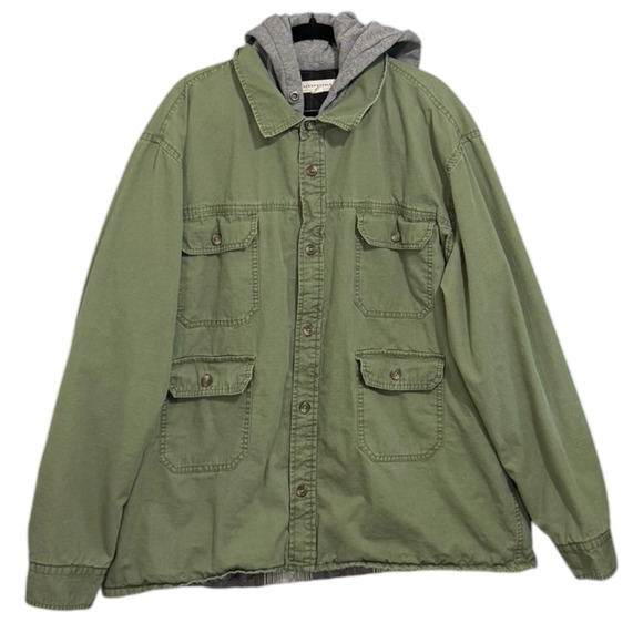 Aeropostale Other - Aeropostale Men's Hooded Shacket Jacket Olive Flannel Lined Quilted Size 2X